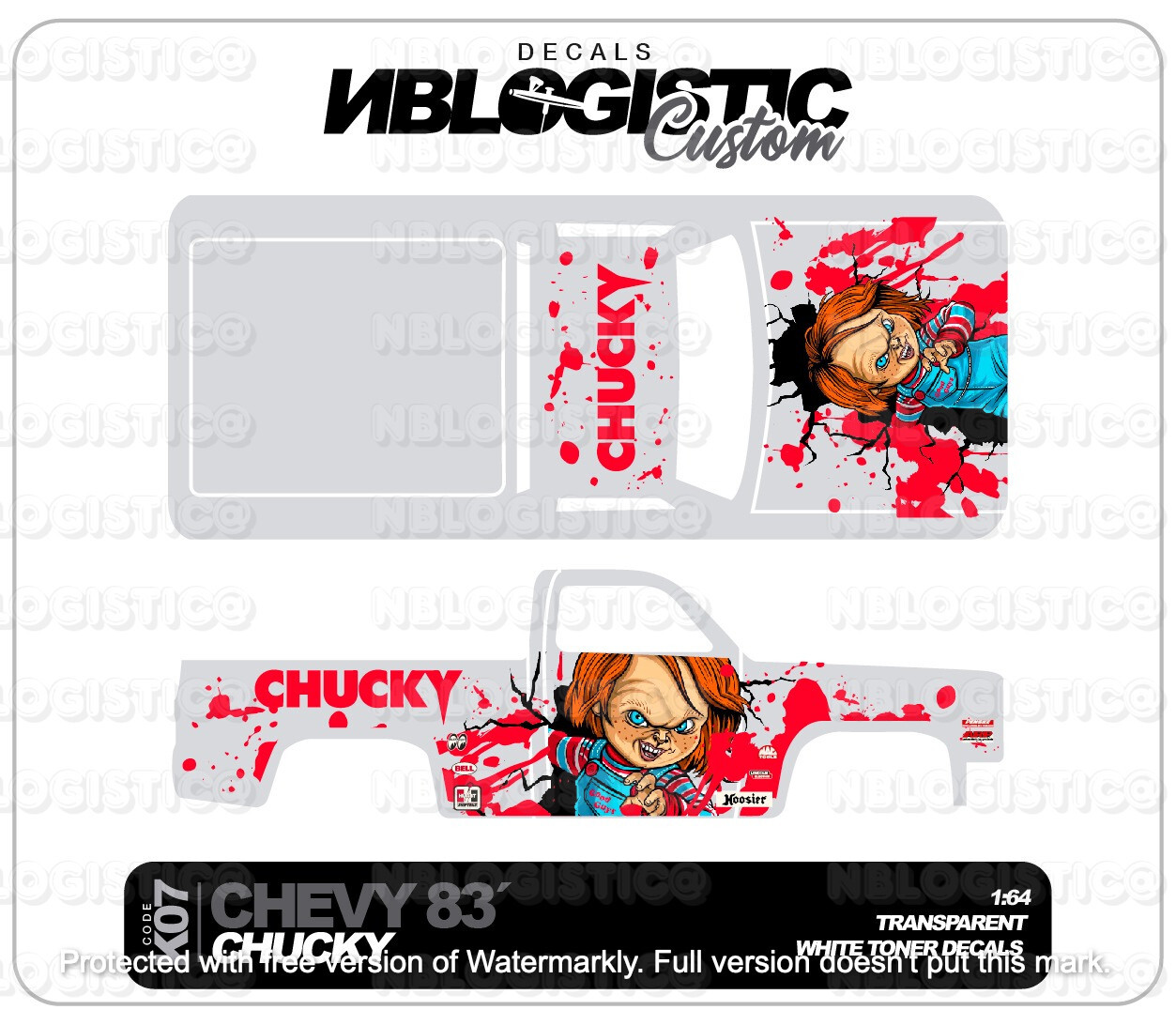 '83 CHEVY SILVERADO Custom WaterSlide Decal for hot wheels 1/64 08