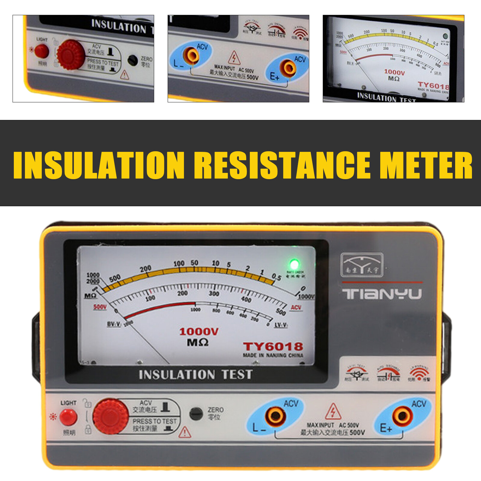 0.5-2000MΩ Insulation Resistance Meter 1000V Analog Insulation Tester TY6045