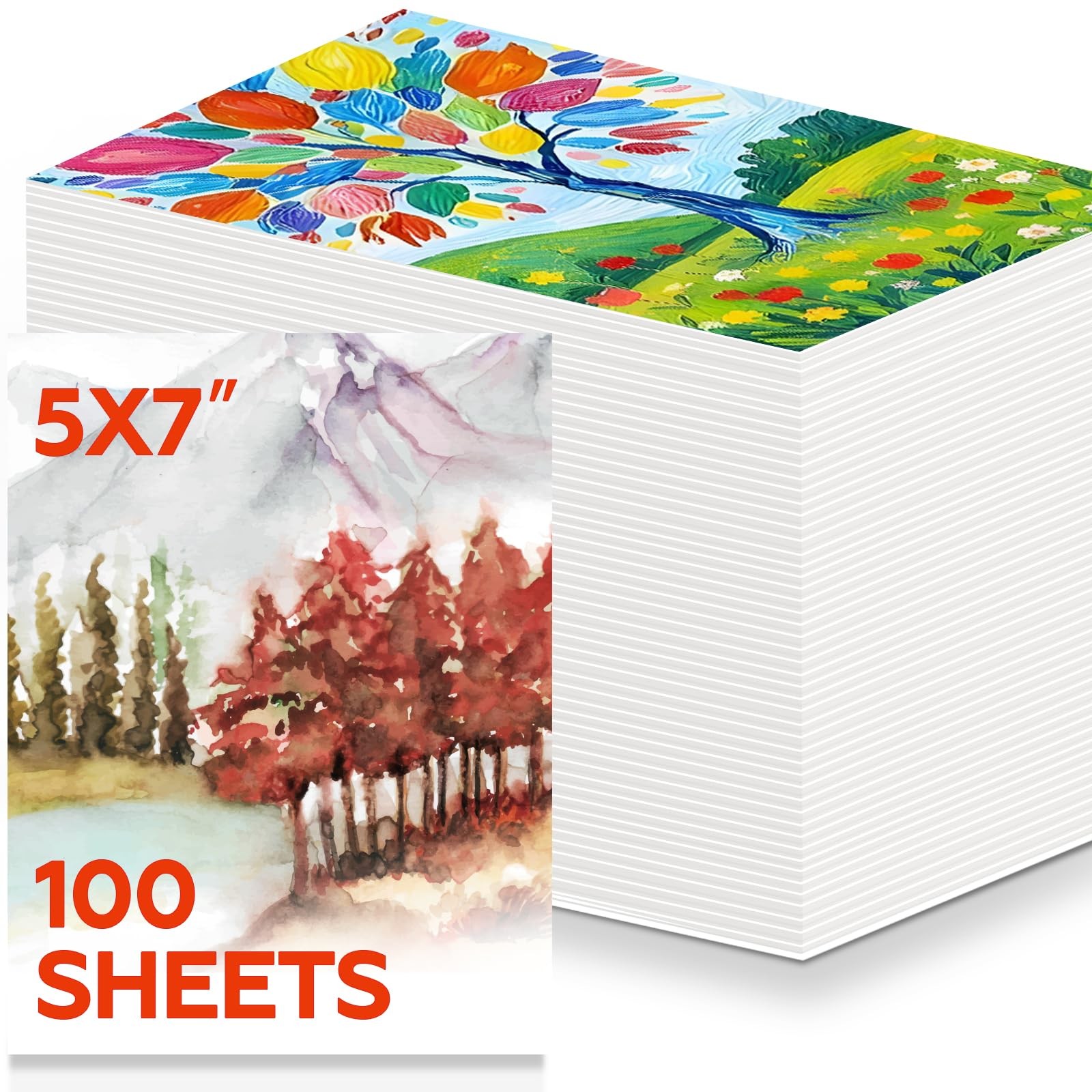 100 Sheets Watercolor Paper Bulk，5 x 7 Inch Cold Press 140 lb/300 GSM Water C...