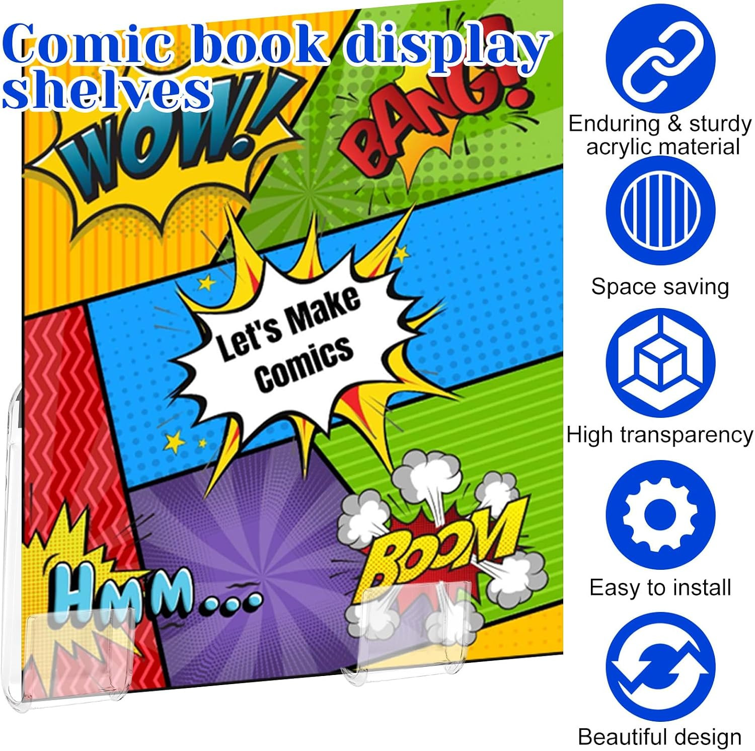48 Pcs Comic Book Wall Display Clear Floating Display Shelves Comic Book Fram...