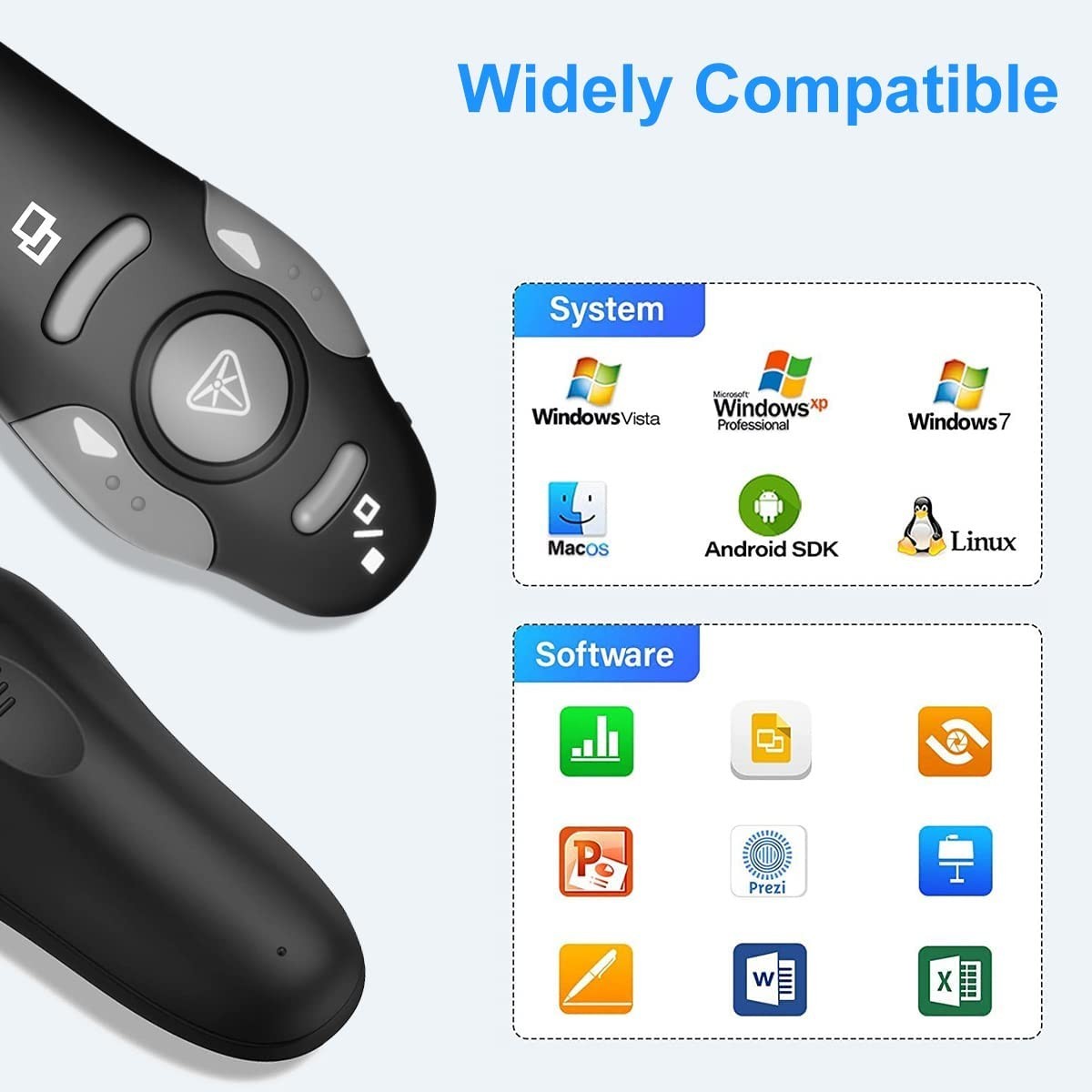 Wireless Presentation Clicker Remote with Laser Pointer for PowerPoint & Google