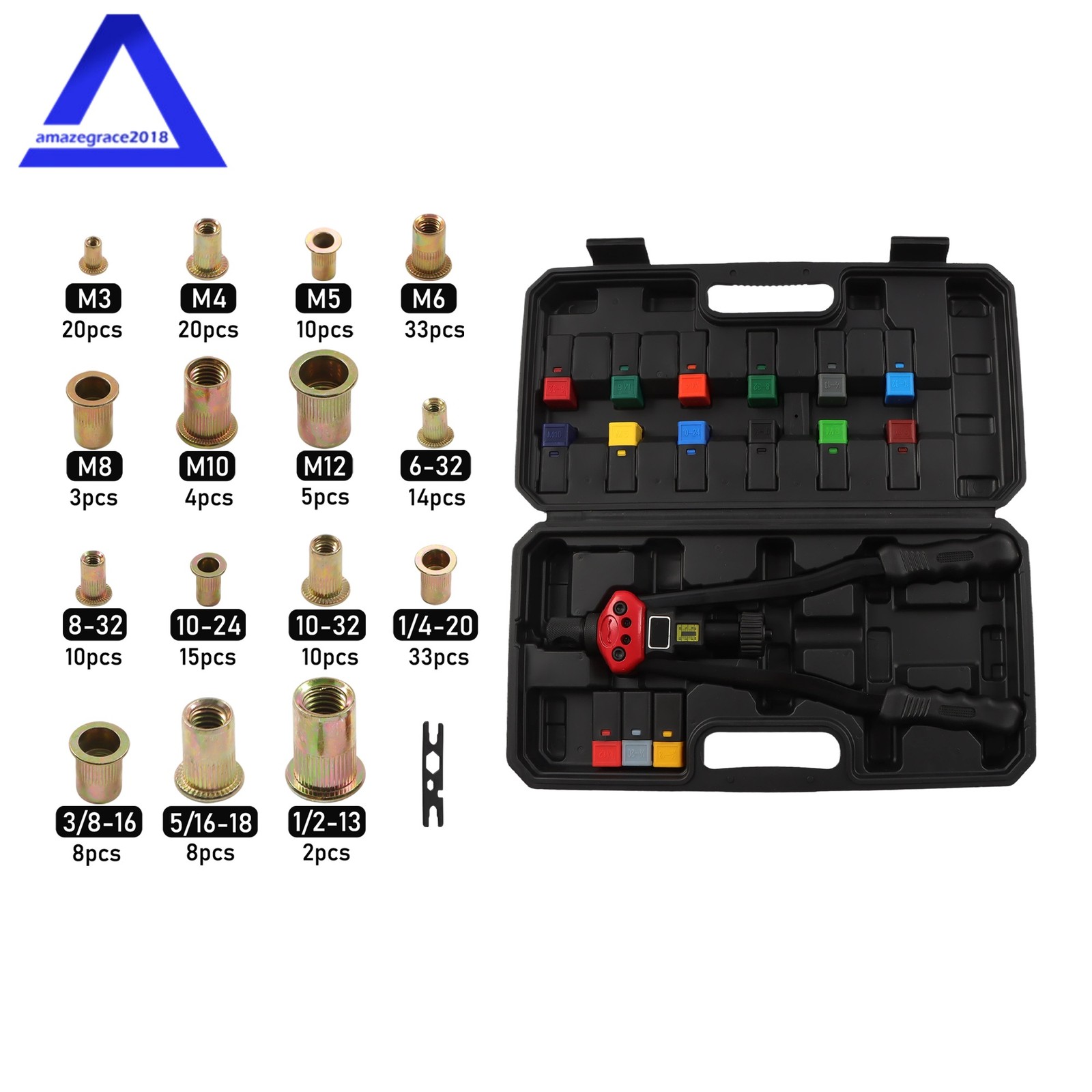 16'' Rivet Gun Kit Rivnut Thread Setting Tool Nut Setter NutSert Metric & inch