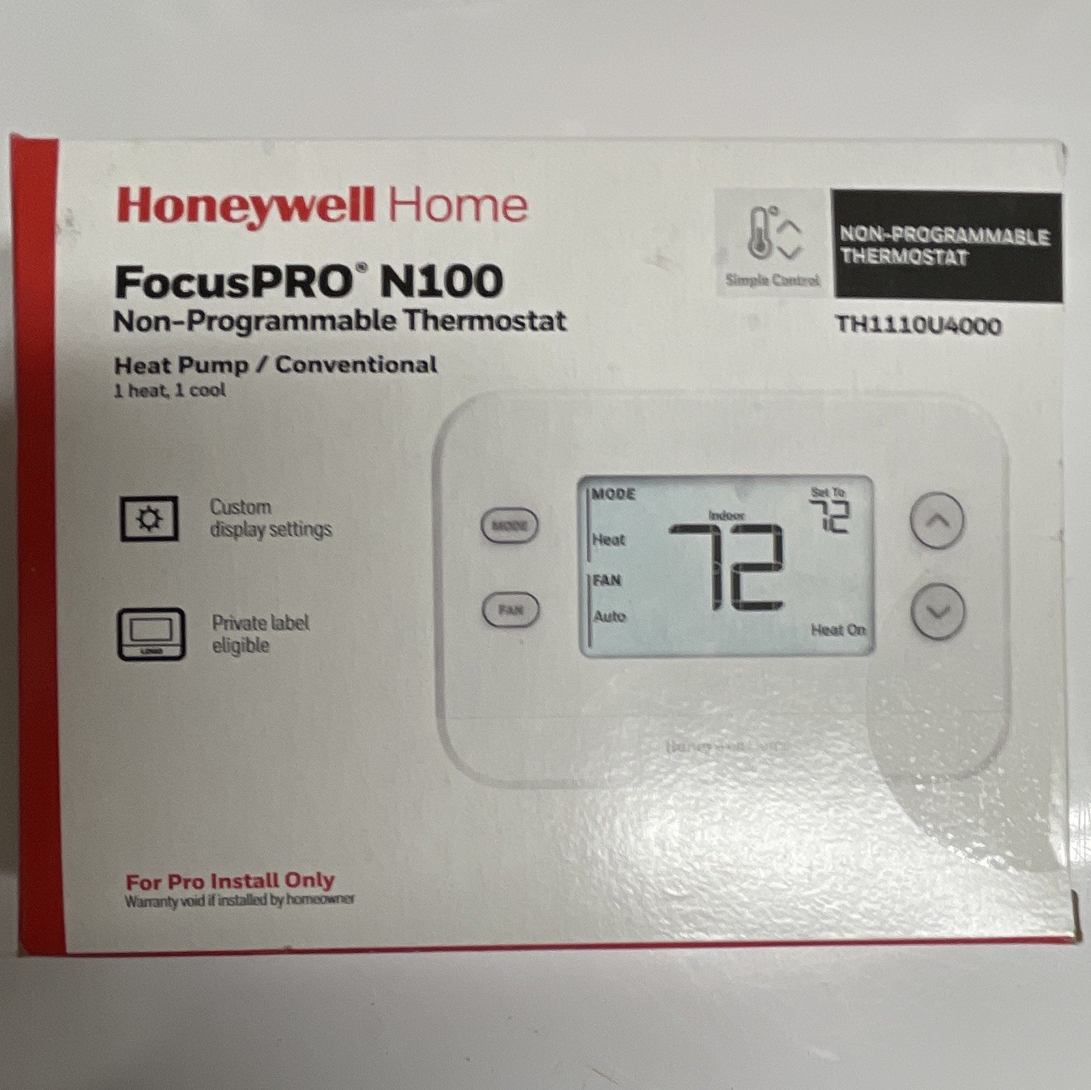 Honeywell Home FocusPRO N100 TH1110U4000 Non-Programmable Thermostat, Backlit