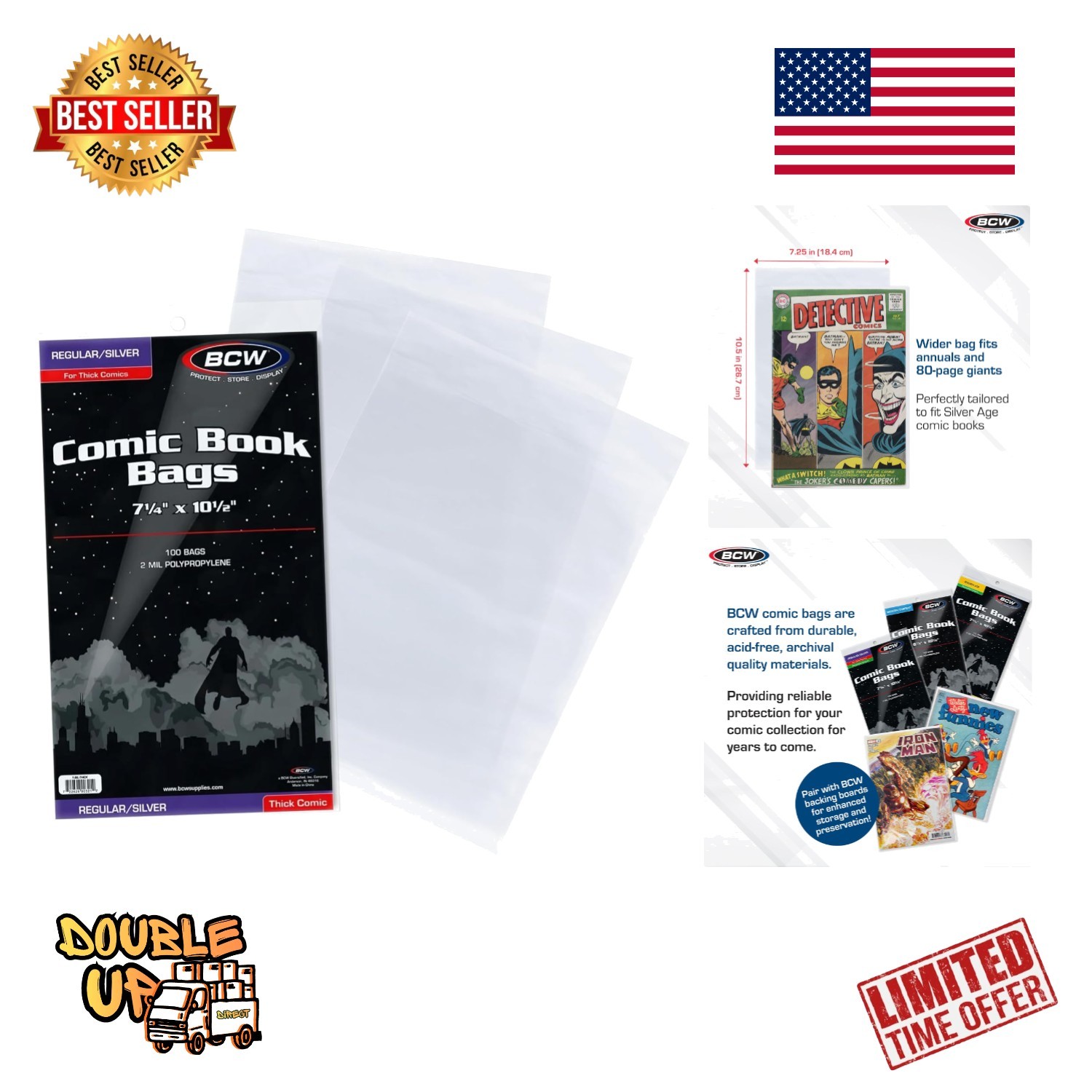 Archival Quality 100ct Comic Bags, Crystal Clear Protection for Your Collection