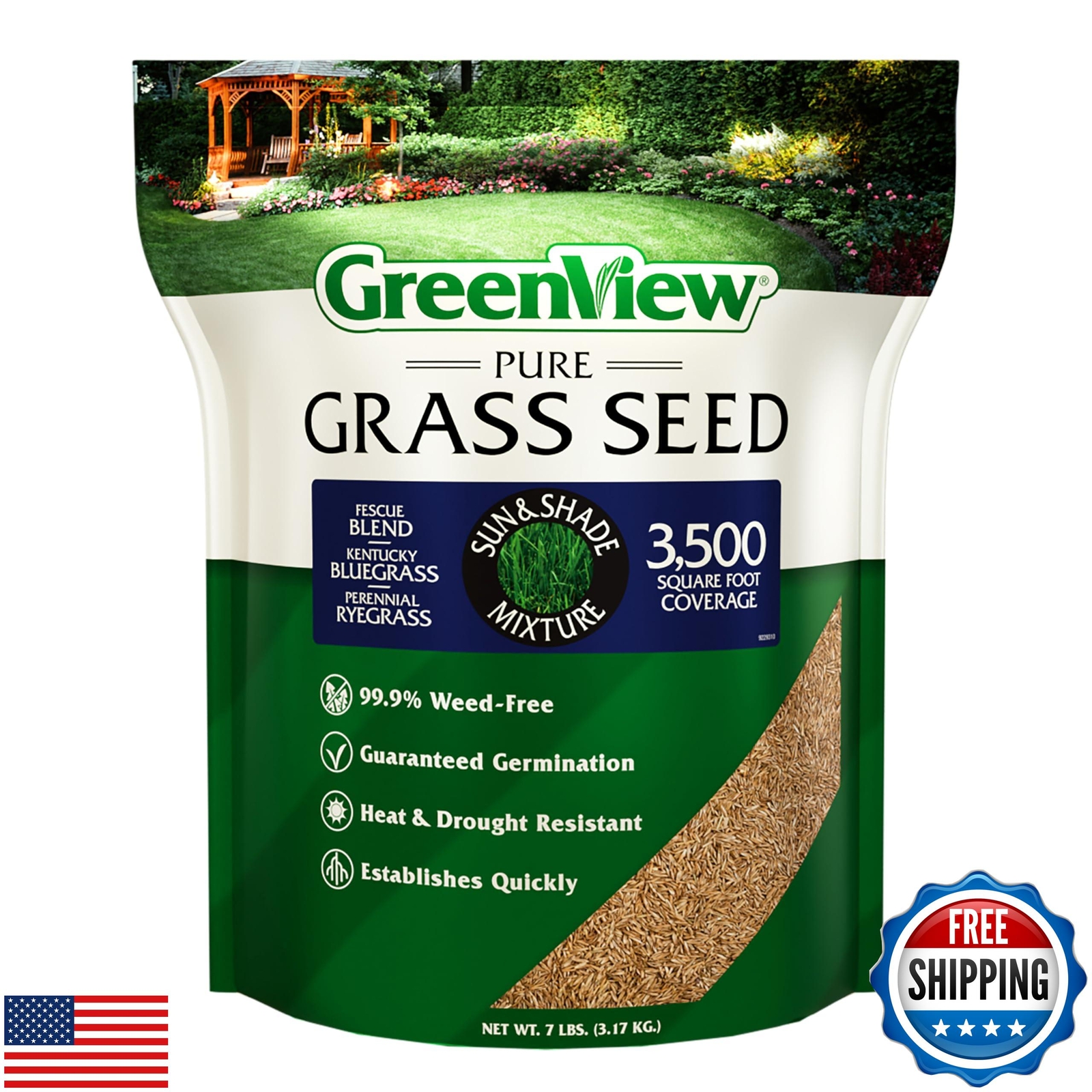 GreenView Pure Grass Seed Sun and Shade Mixture, 7 lb. Bag – Covers up to 3,5