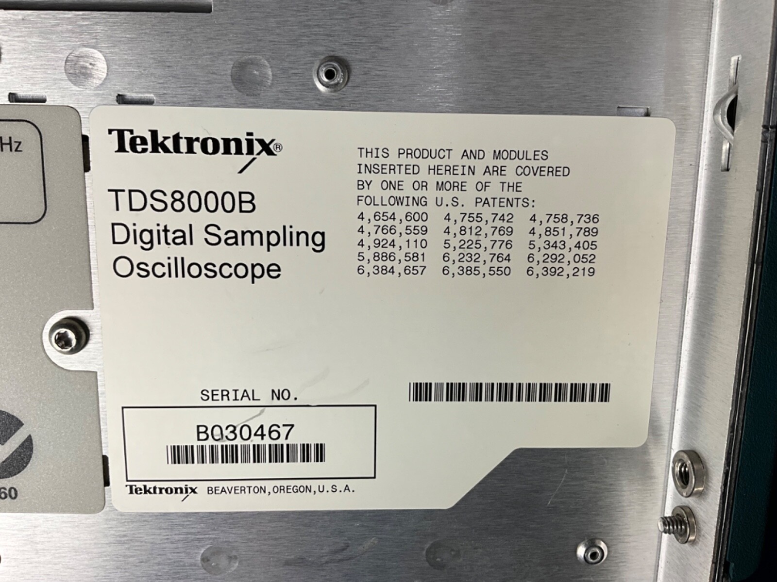 TEKTRONIX TDS8000B DIGITAL SAMPLING OSCILLOSCOPE
