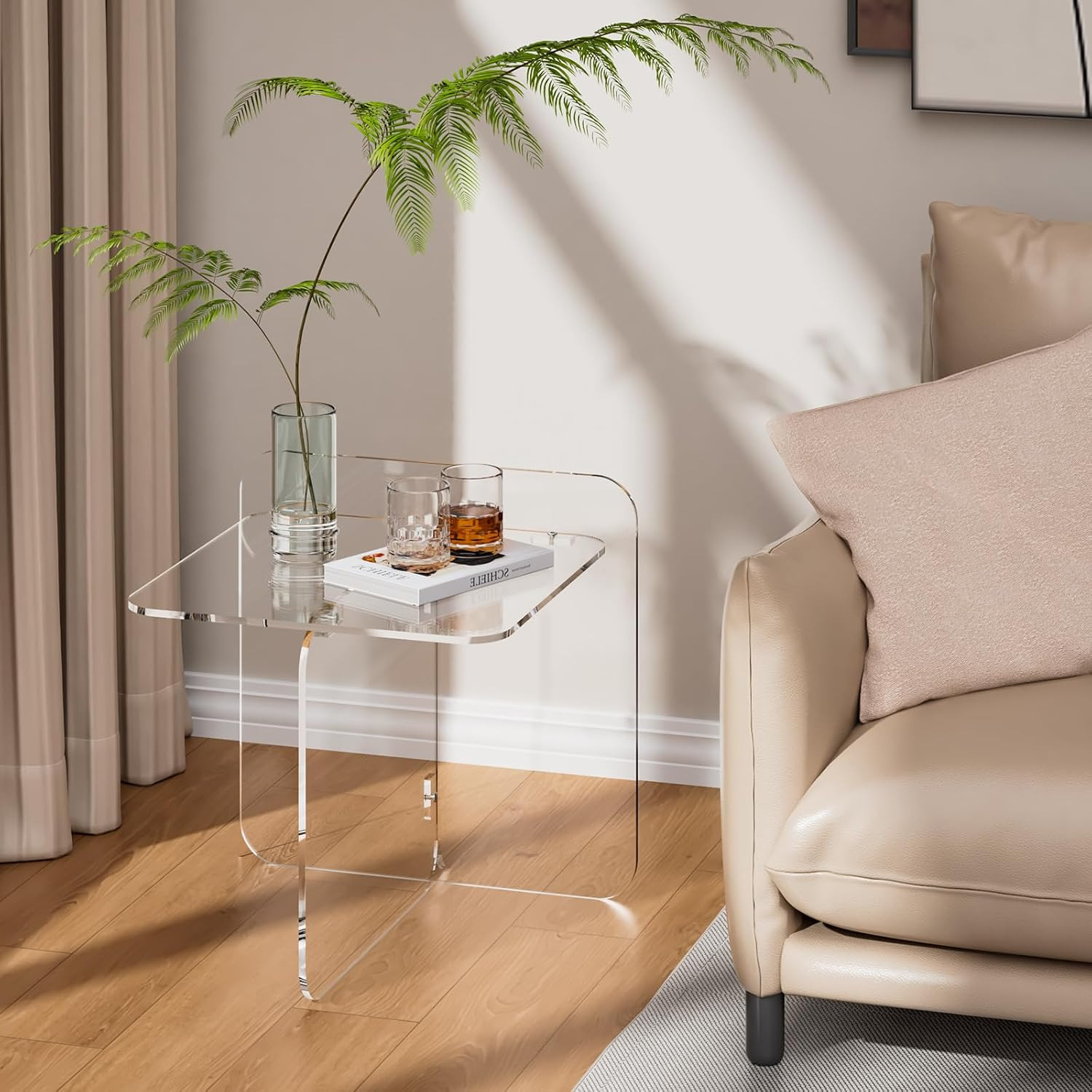 Acrylic Side Table, End Table Clear Modern Bedside Table for Bedroom Living Room
