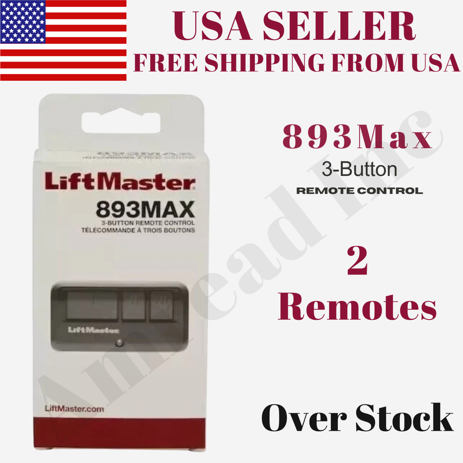 2 Pack LiftMaster 893MAX 3-Button Garage Door Remotes Security+ 2.0 Universal
