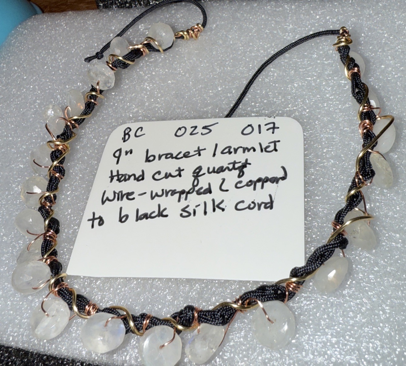 9” Armlet/bracelet, 21 Celestial Quartz  Copper Wire-Wrapped