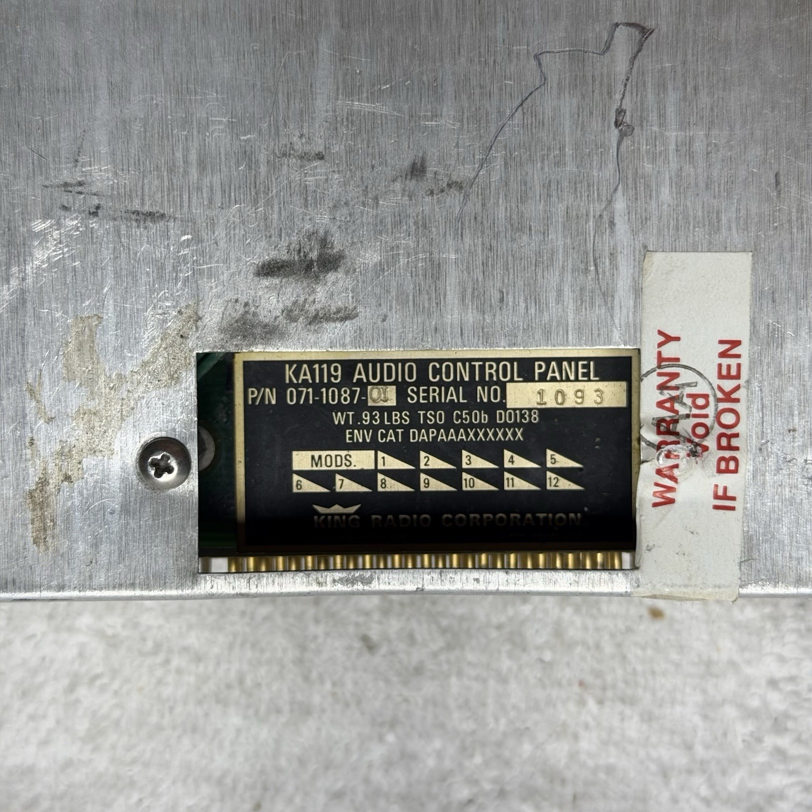 071-1087-01 King Radio KA119 Audio Control Panel
