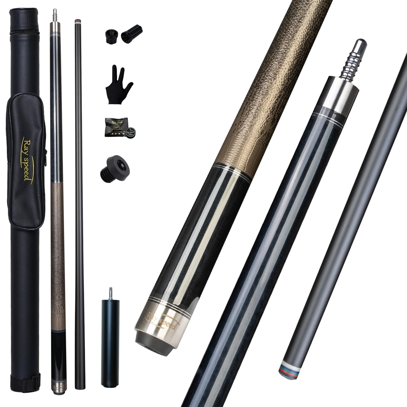 Glass Fiber Pool Cue Kit Canadian Maple Wood with Case, Gloves, Tips - Low