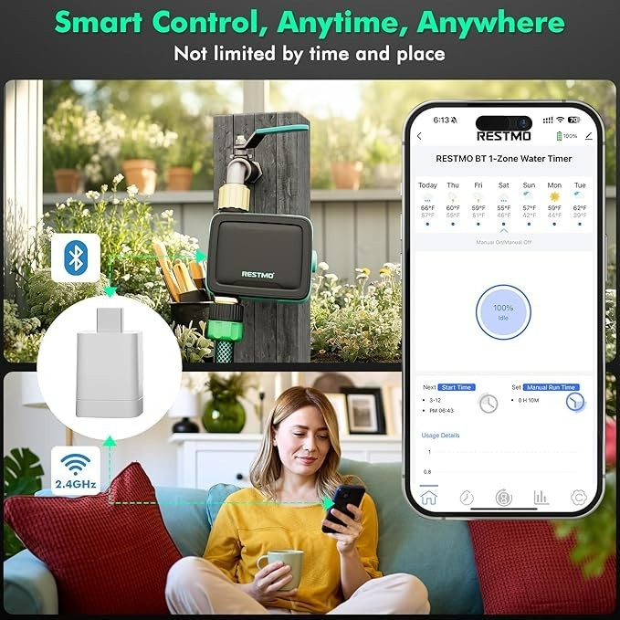 RESTMO Smart Sprinkler brass inlet & outlet Timer with Flow Meter, app control