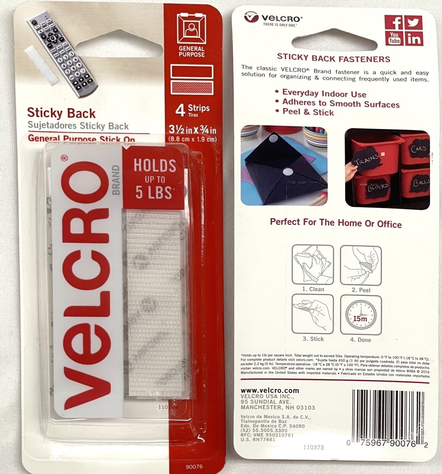 Lot of 2 VELCRO Sticky Back Tape - .75in. X 3.5in. - 8 Strips Total