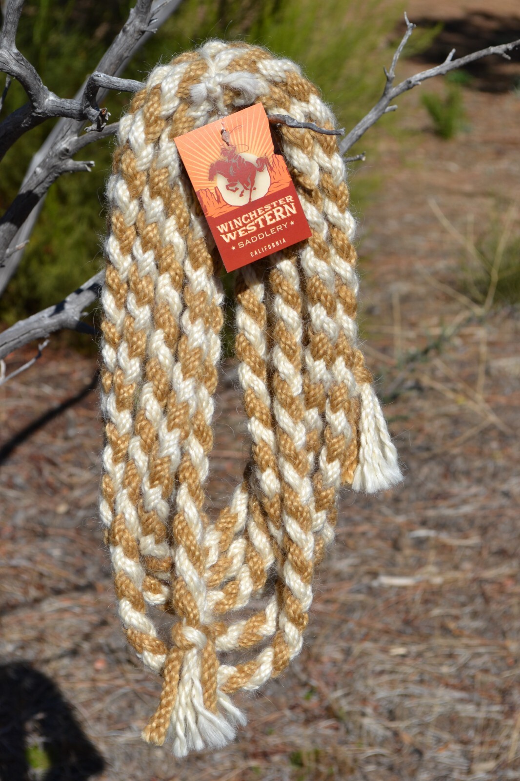 1/2" Braided Mohair Mecate Reins - 4 Strand x 24' -  Tan/Natural
