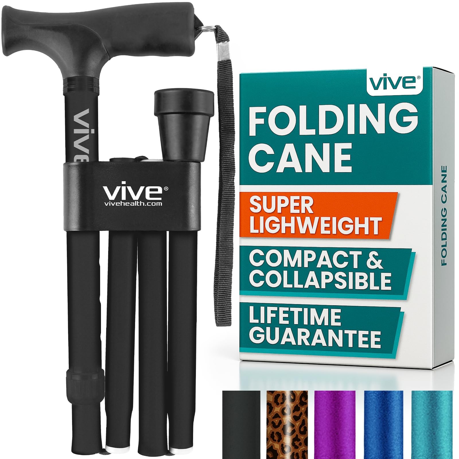Vive Folding Cane - Foldable Walking for Men, 1 Count (Pack of 1), Black