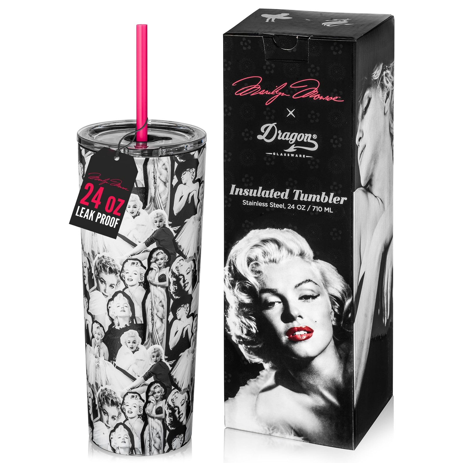 Dragon Glassware x Marilyn Monroe Tumbler with Straw & Lid, 24 oz
