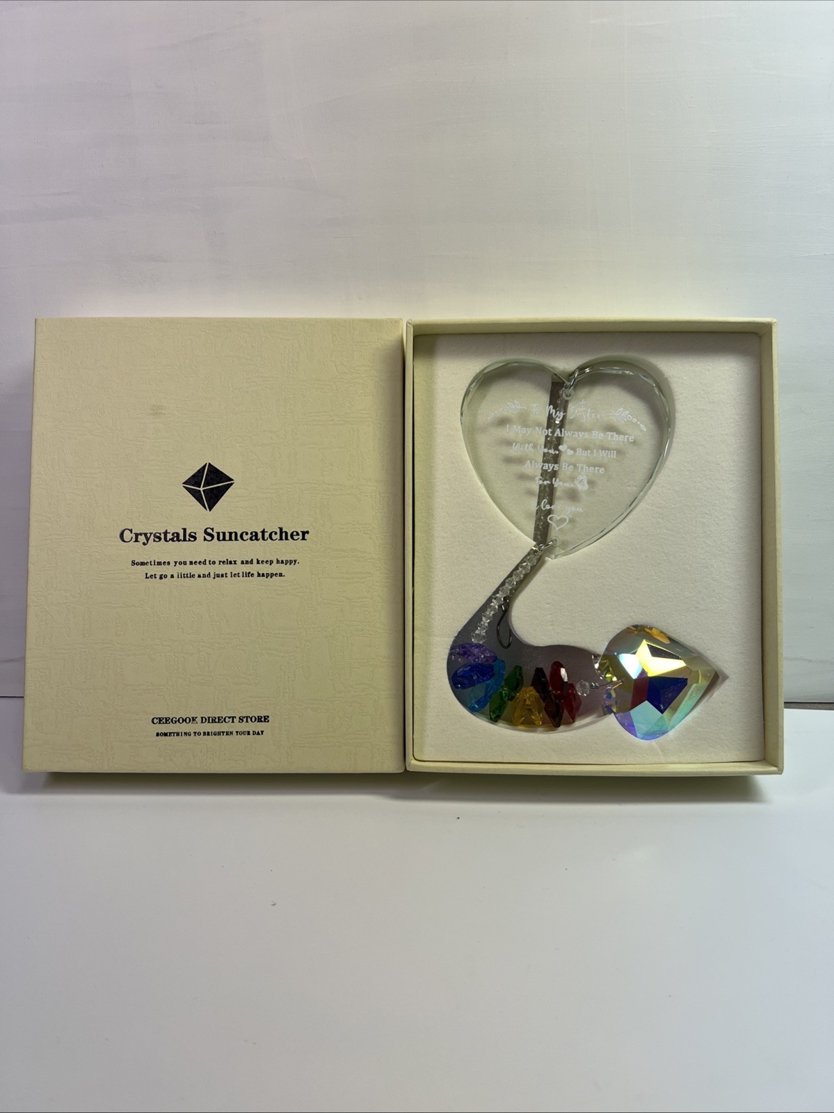 BEAUTIFUL HEART CRYSTAL SUNCATCHER "SISTER" CEEGOK DIRECT STORE ~GIFT~SISTERS~