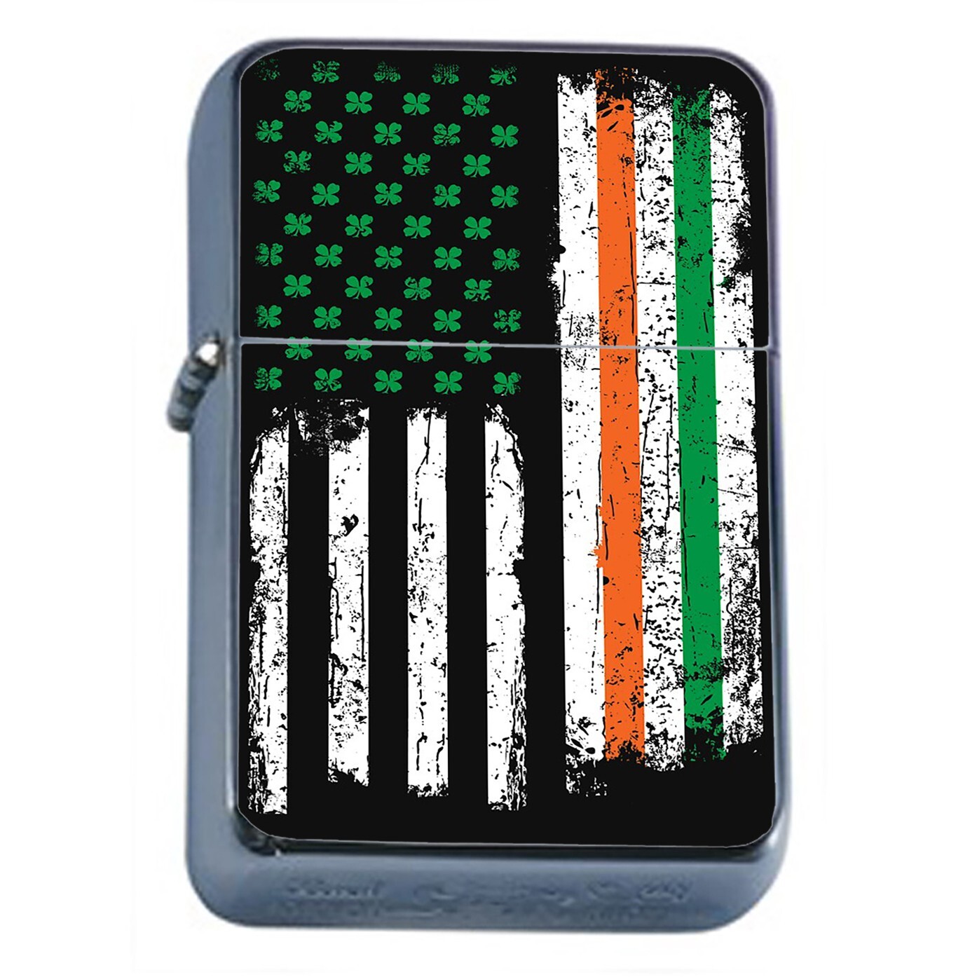 Irish American Shamrock Flag Flip Top Oil Lighter Wind Resistant