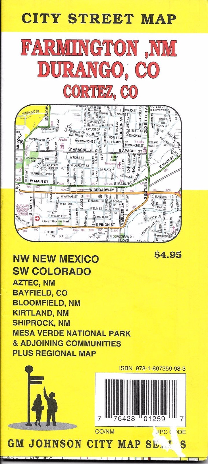 City Street Map of Farmington NM, Durango CO, & Cortez CO, by GMJ Maps
