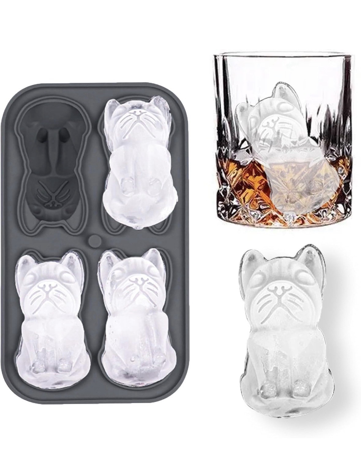 ACOOKEE French Bulldog Ice Cube Mold, 4 Hole  Shapes Frenchie Bull Dog New