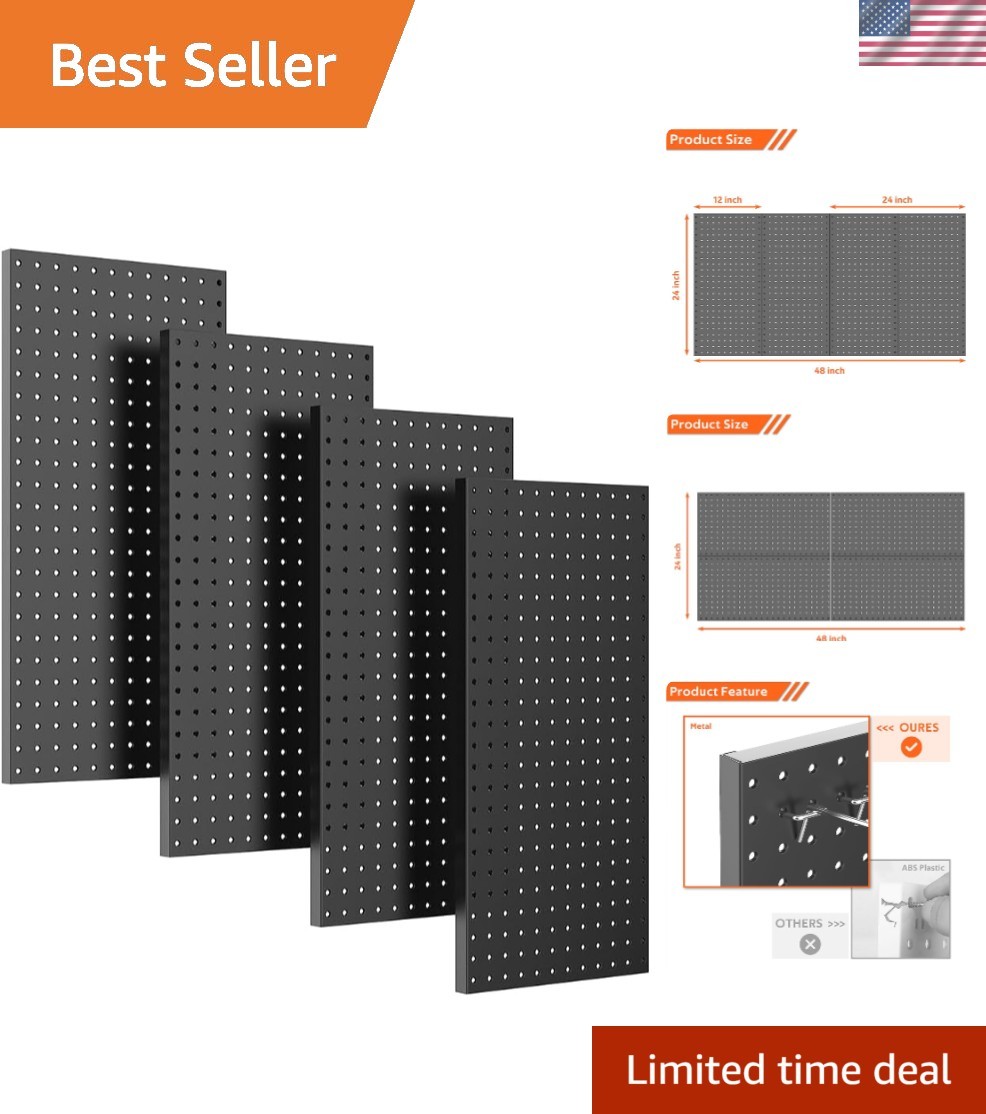 4 Pcs Rust-Resistant Metal Pegboard Wall Panels for Efficient Tool Storage