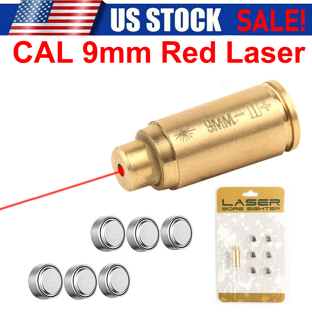 CAL 9mm Red Laser Bore Sight Cartridge Bullet Shap Boresighter w/6 Battery US