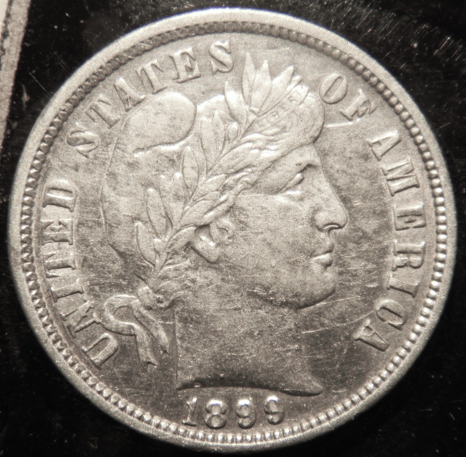 1899 BARBER SILVER DIME, IN AU DETAILS GRADE, BLAST WHITE, LIGHTLY POLISHED