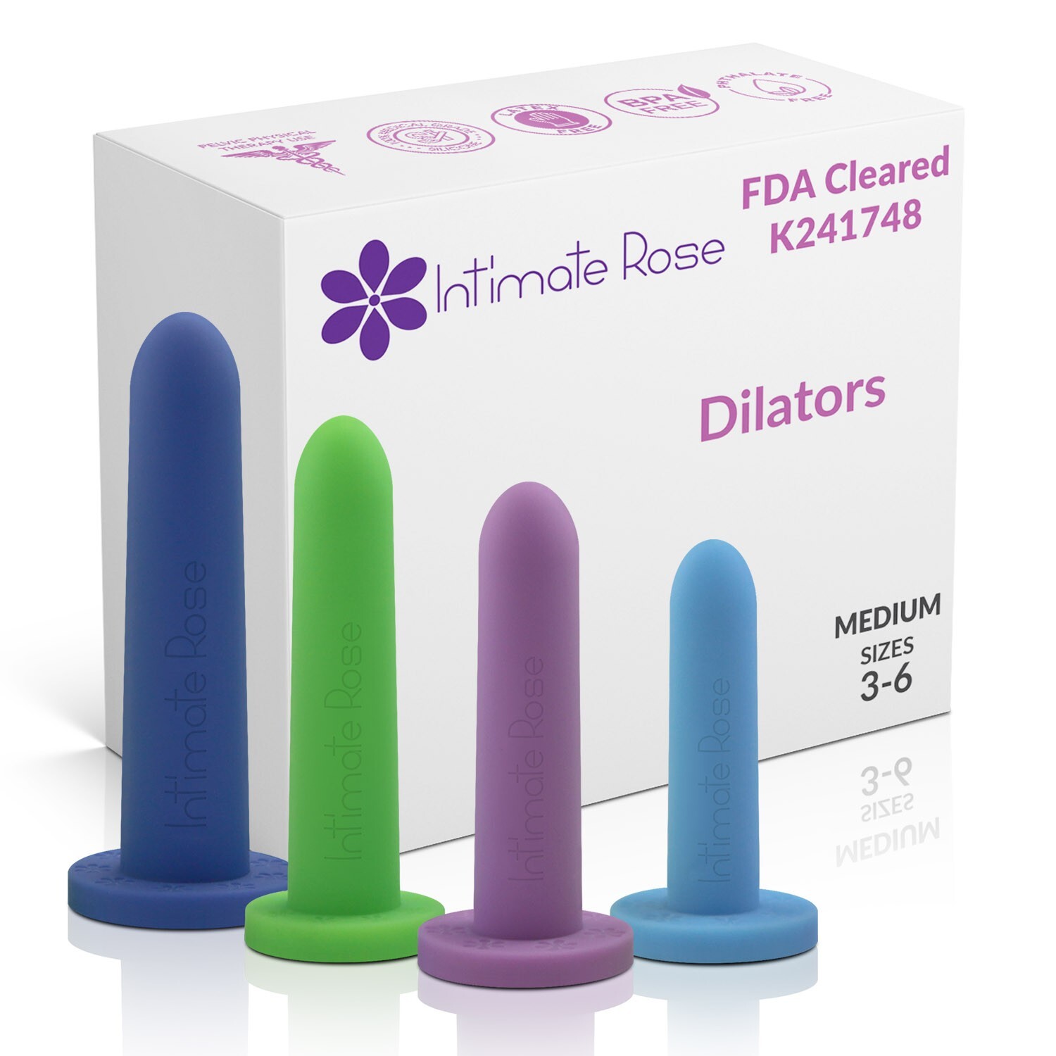 Silicone Dilators for Women & Men, Medium 4-Pack Sizes 3-6 Dilator Intimate Rose