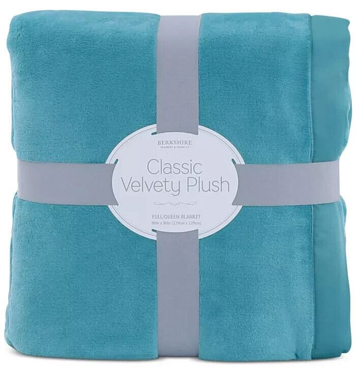 BERKSHIRE Classic Velvety Plush ~ CALM OCEAN ~ FULL/QUEEN Blanket Satin Binding