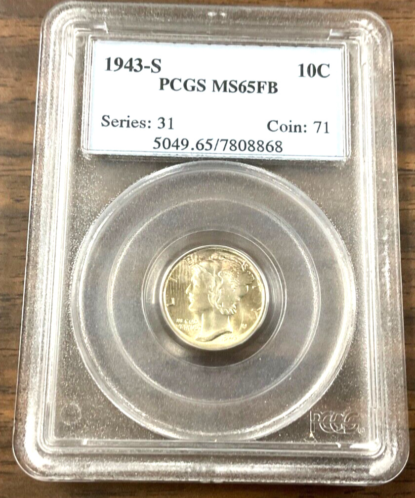 1943-S Mercury Dime 10C PCGS MS65FB - Full Bands.