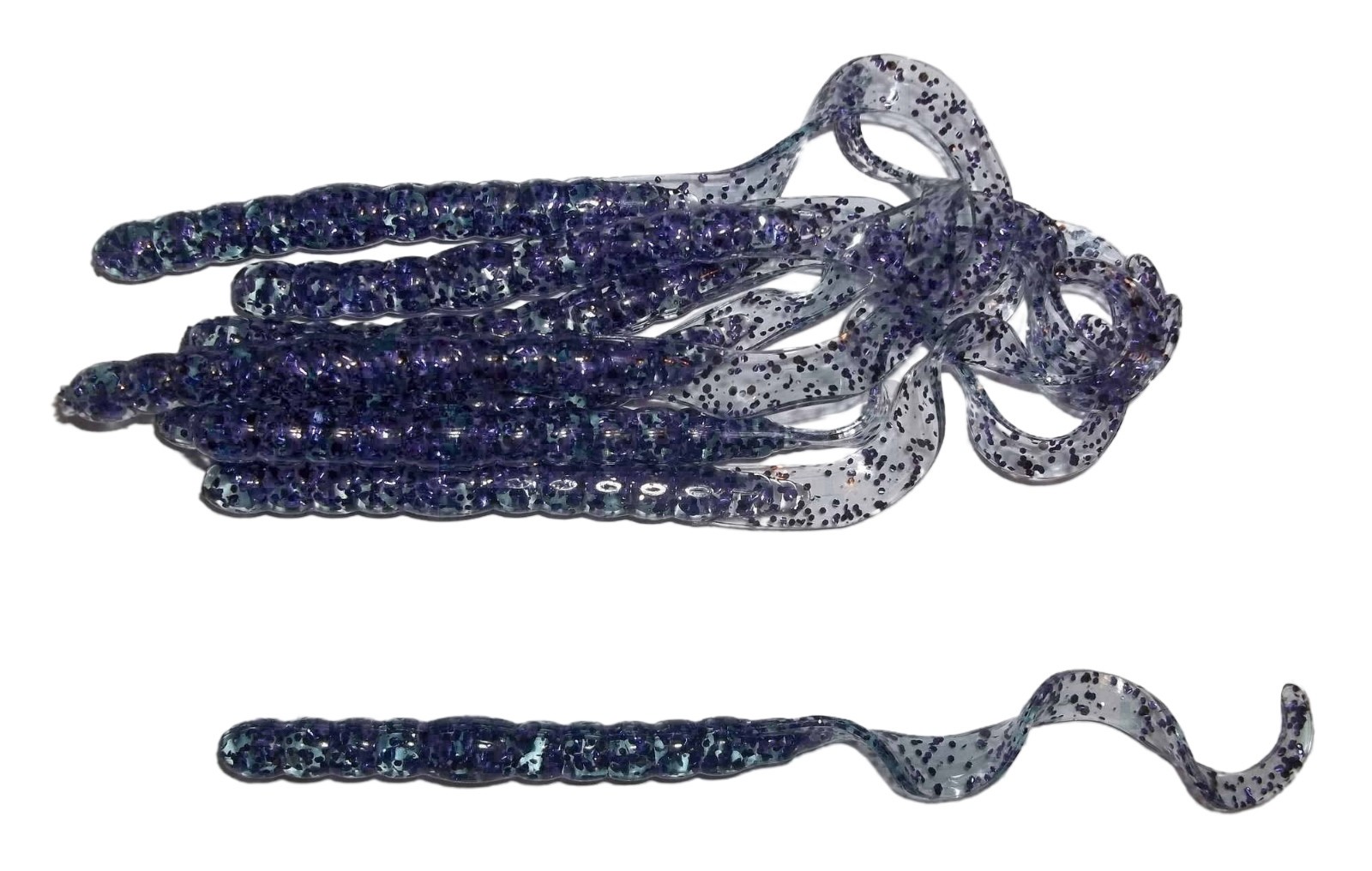 "NEW" Pack of (8)  7" Custon Made Curly Tailed Worms (Disco Purple)Bass Fishing