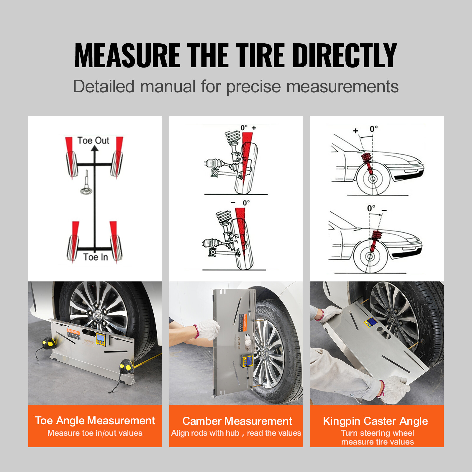 VEVOR Wheel Alignment Tool Camber/Caster/Toe Gauge Toe Plates Measuring Tapes
