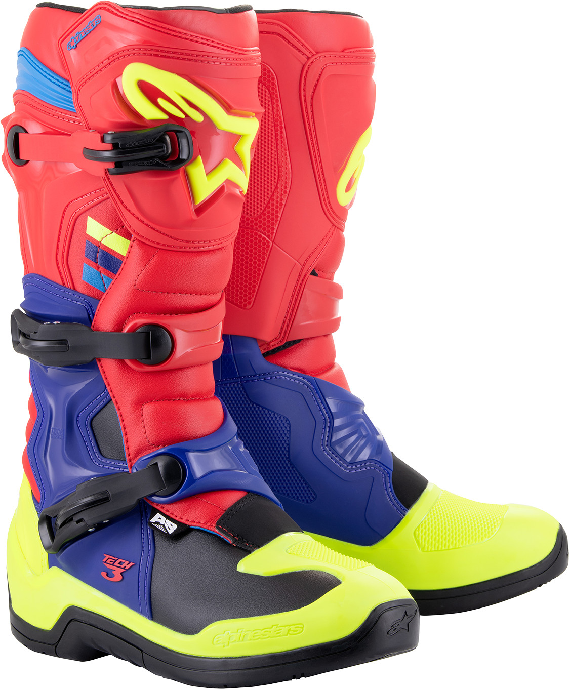 Alpinestars Tech 3 Boots 8 Red/Blue/Yellow Fluorescent 2013018-3375-8