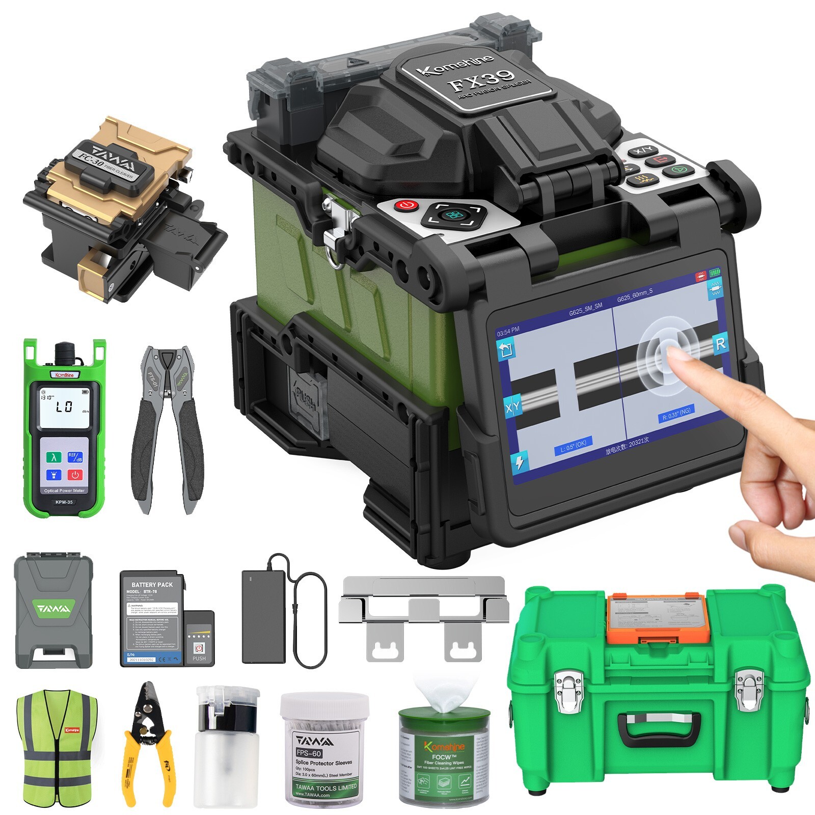 FX39 Fusion Splicer w/Touch Screen , Fiber Cleaver Kit+Free FTTH Fiber Optic OPM