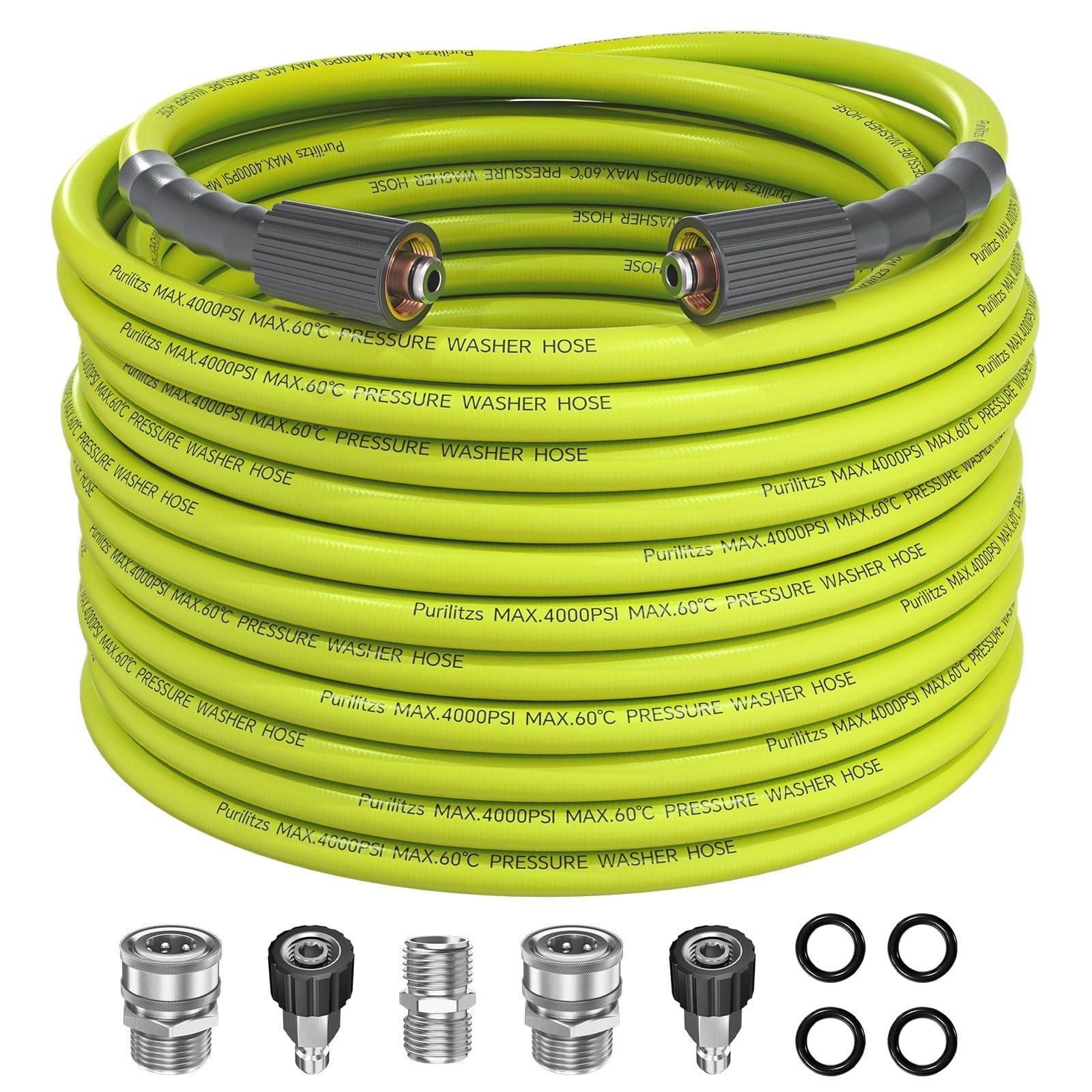 Pressure Washer Hose 50FT with M22-14/15 Fittings, 1/4 Inch Kink Resistant Re...