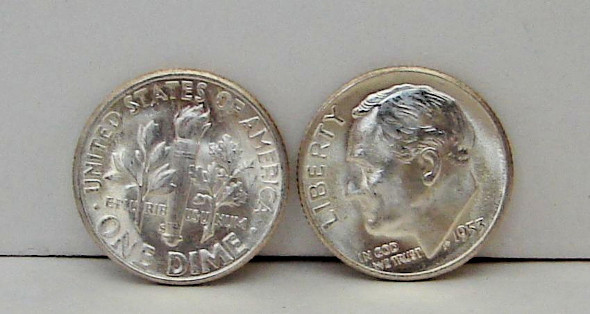 1953 S SILVER ROOSEVELT DIME -  BRILLIANT UNCIRCULATED  90% SILVER
