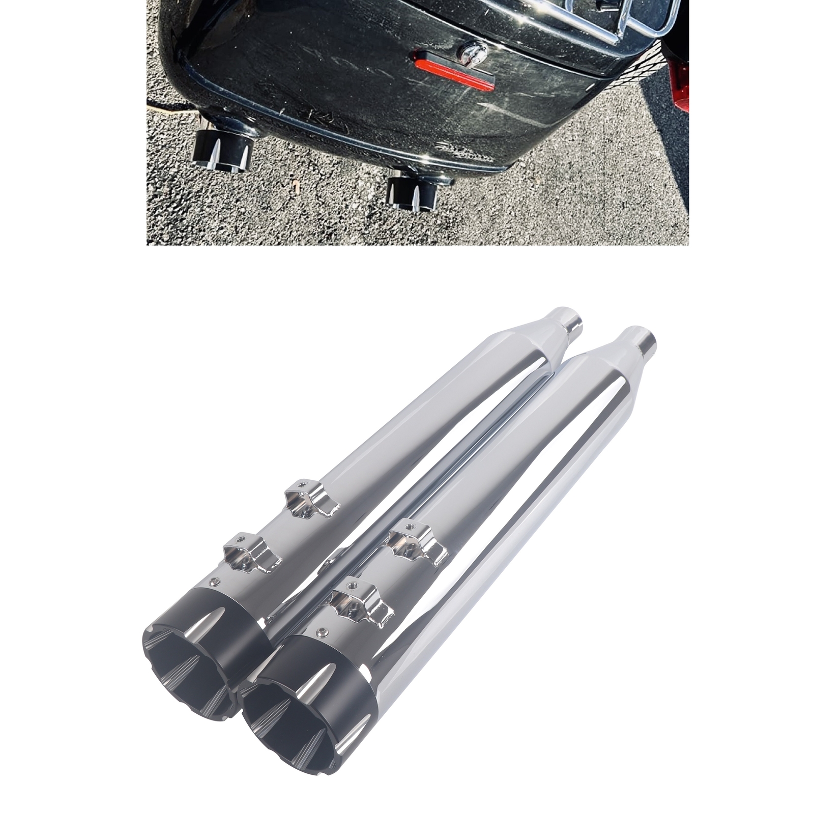 4" Slip on Mufflers for Harley Trike Models, Deep Rumble Tone for Tri Glide