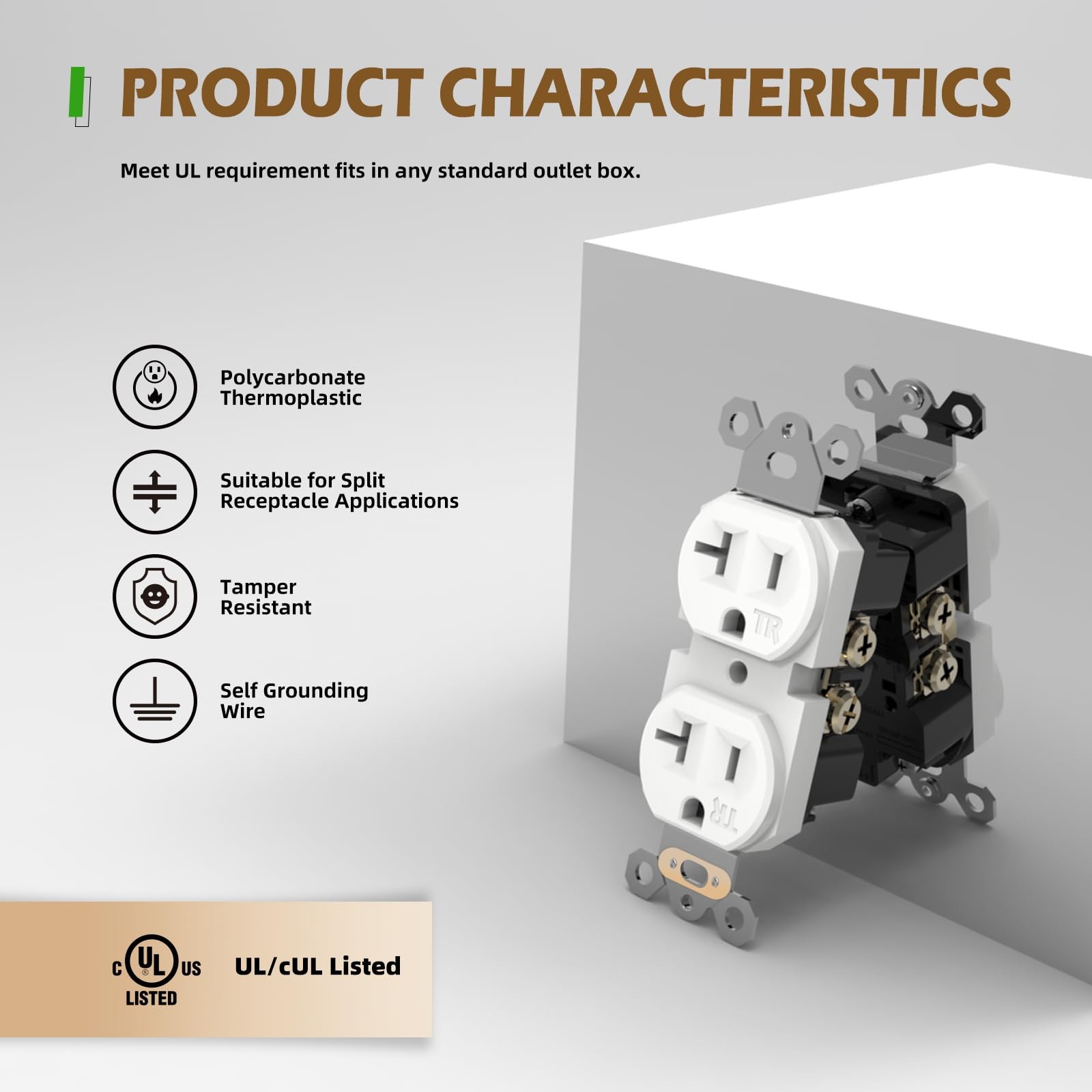 TOPELER 10Pack Duplex Wall Receptacle, 20A Tamper-Resistant Outlets, Standard...