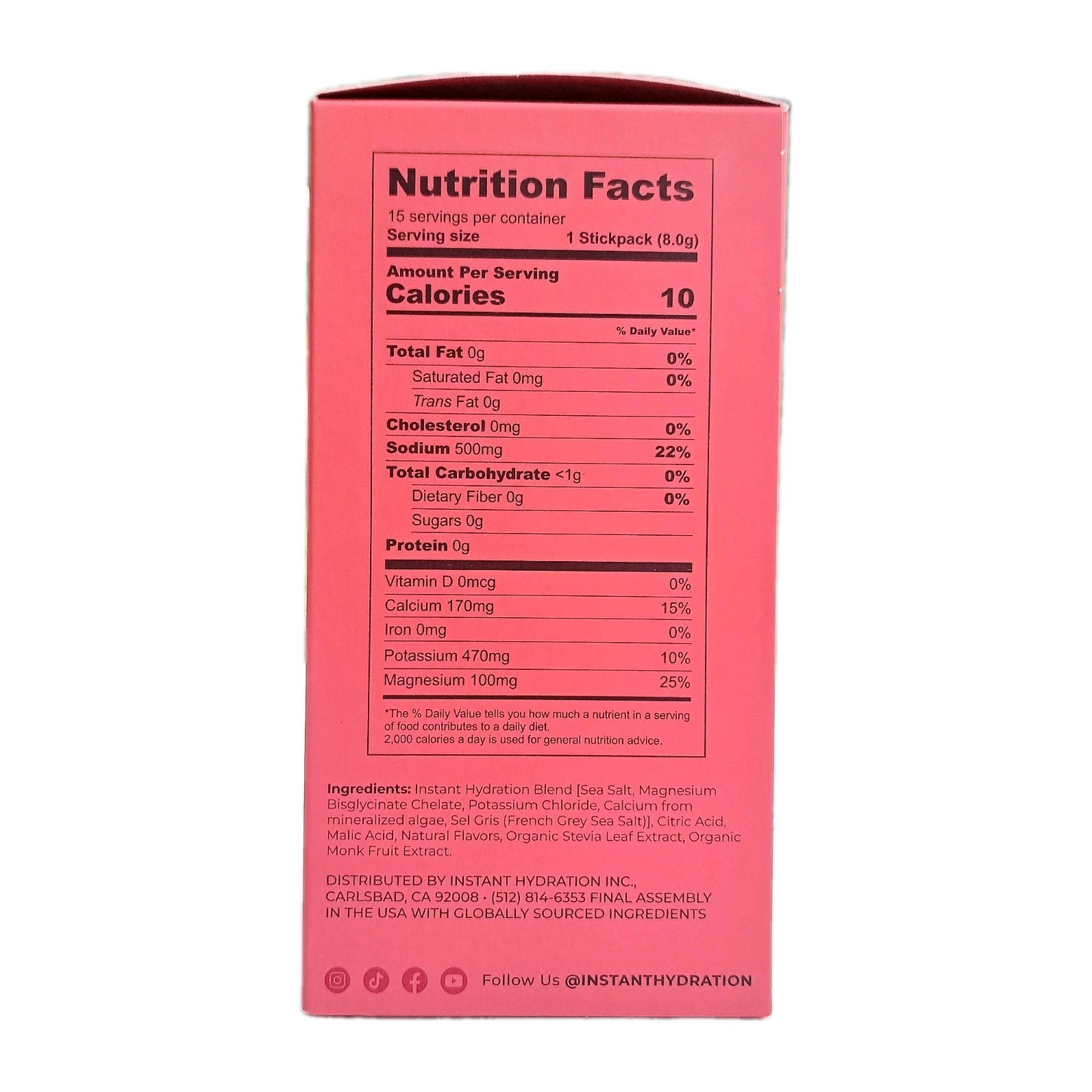 15 Pack Raspberry Instant Hydration Premium Electrolyte Drink Mix Sealed Box