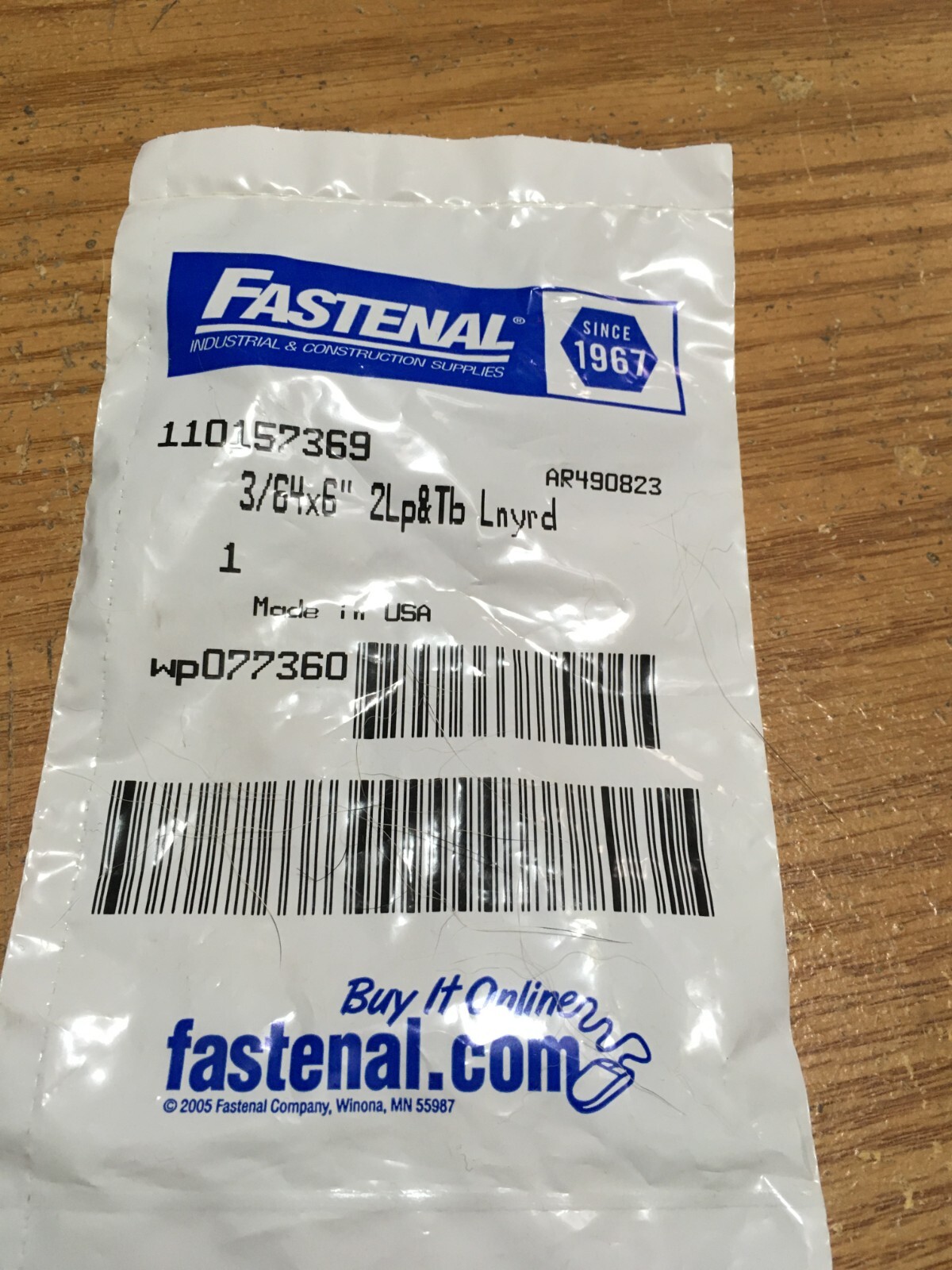 Fastenal® 3/64"Wire Dia x 6"L Galvanized Steel 2 Loops and Tab Lanyard