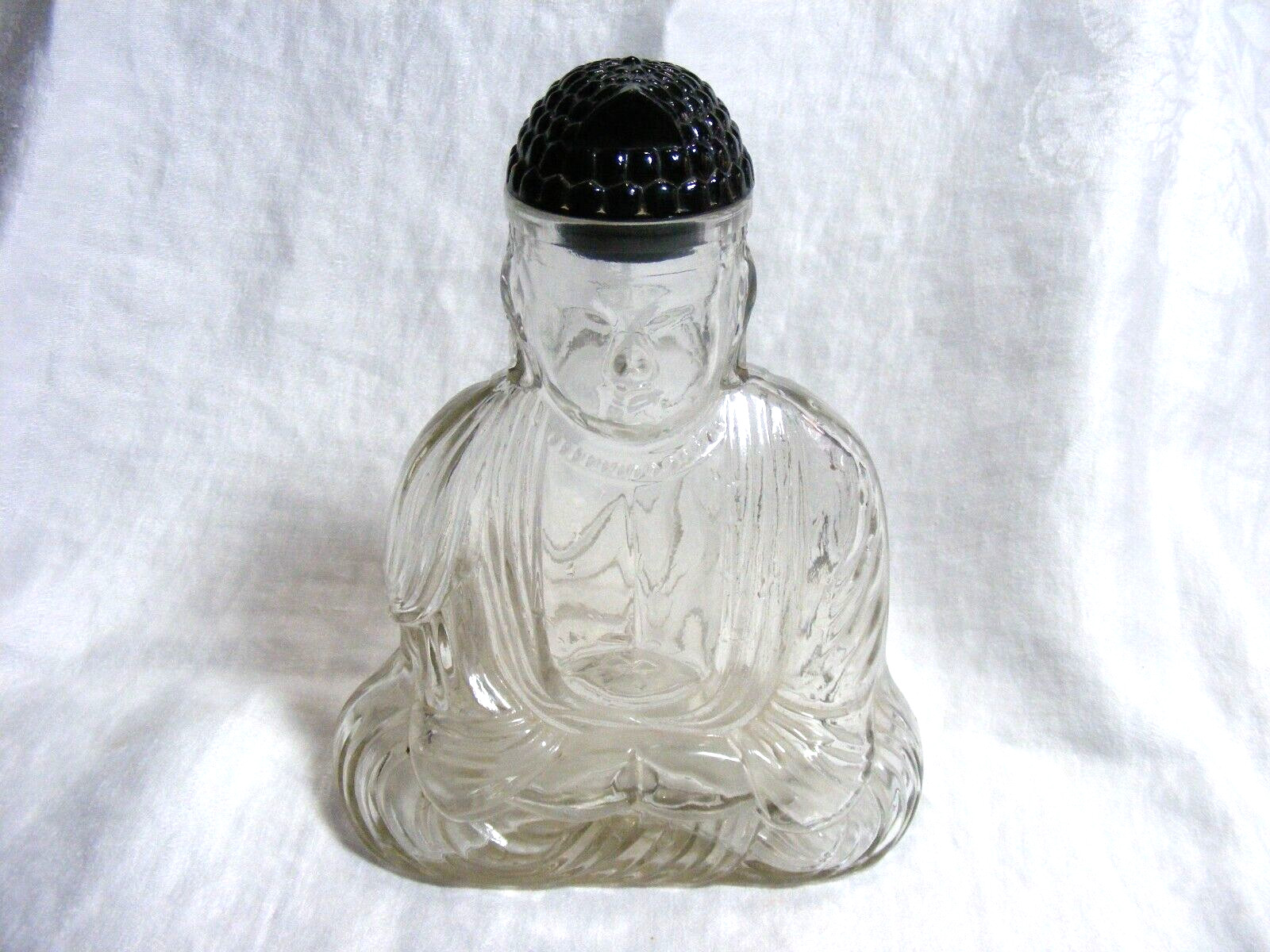 Vintage 1920's Lucky Budda Cologne? Liquor? Bottle Clear Glass Smokey Amber Head
