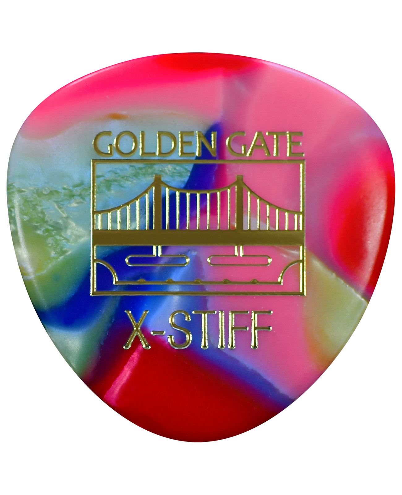 Golden Gate Deluxe Flat Pick, Rounded Triangle, X-Stiff, Rainbow, Doz., MP-127
