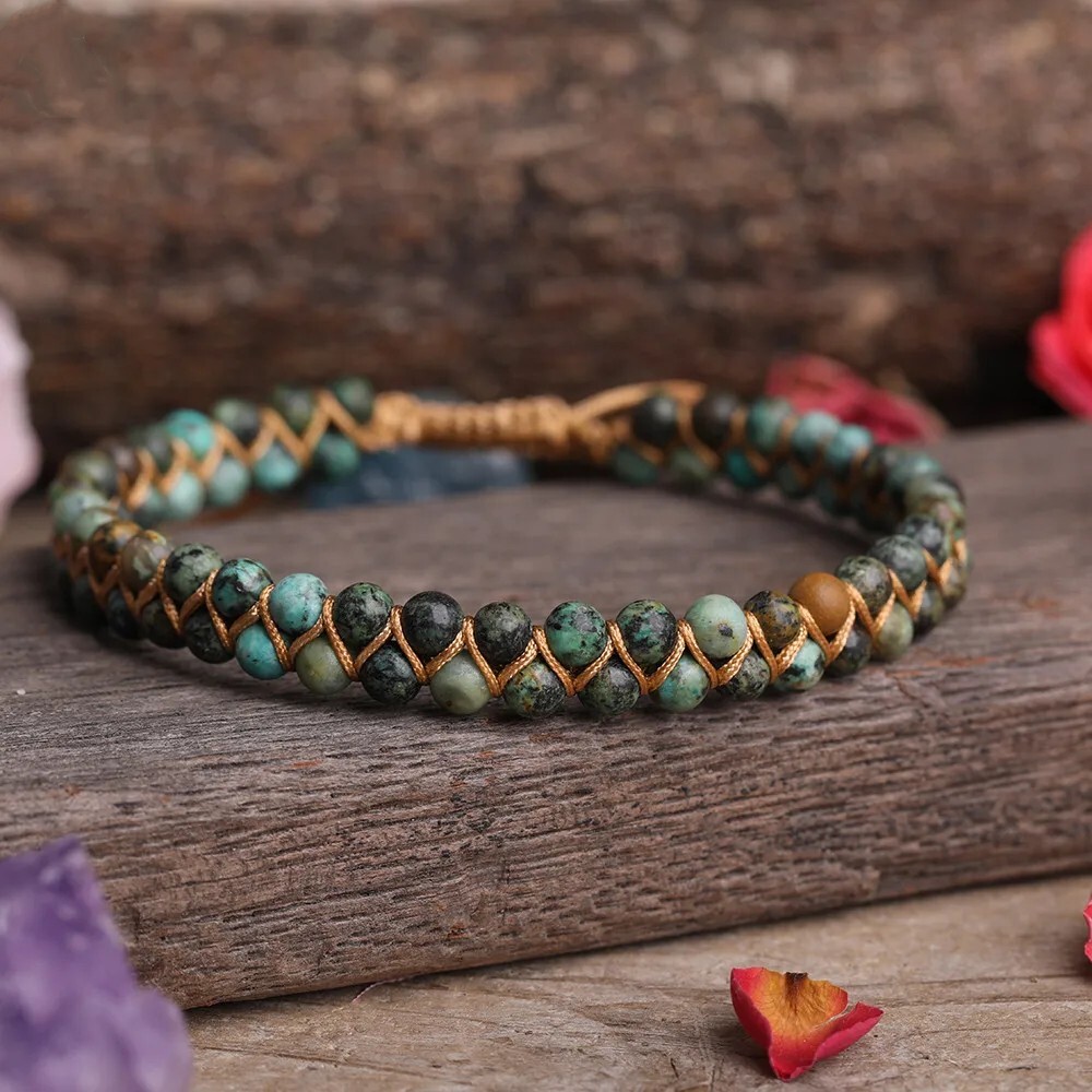 A+ African Turquoise Double Layer Beads Braided Healing Balance Lucky Bracelet