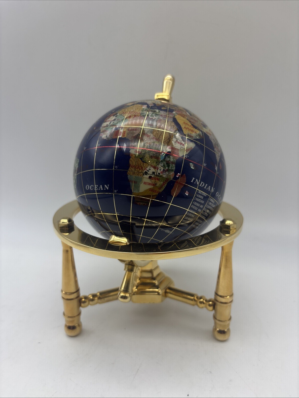 6-Inch Mini Blue Gemstone World Globe with Gold Stand