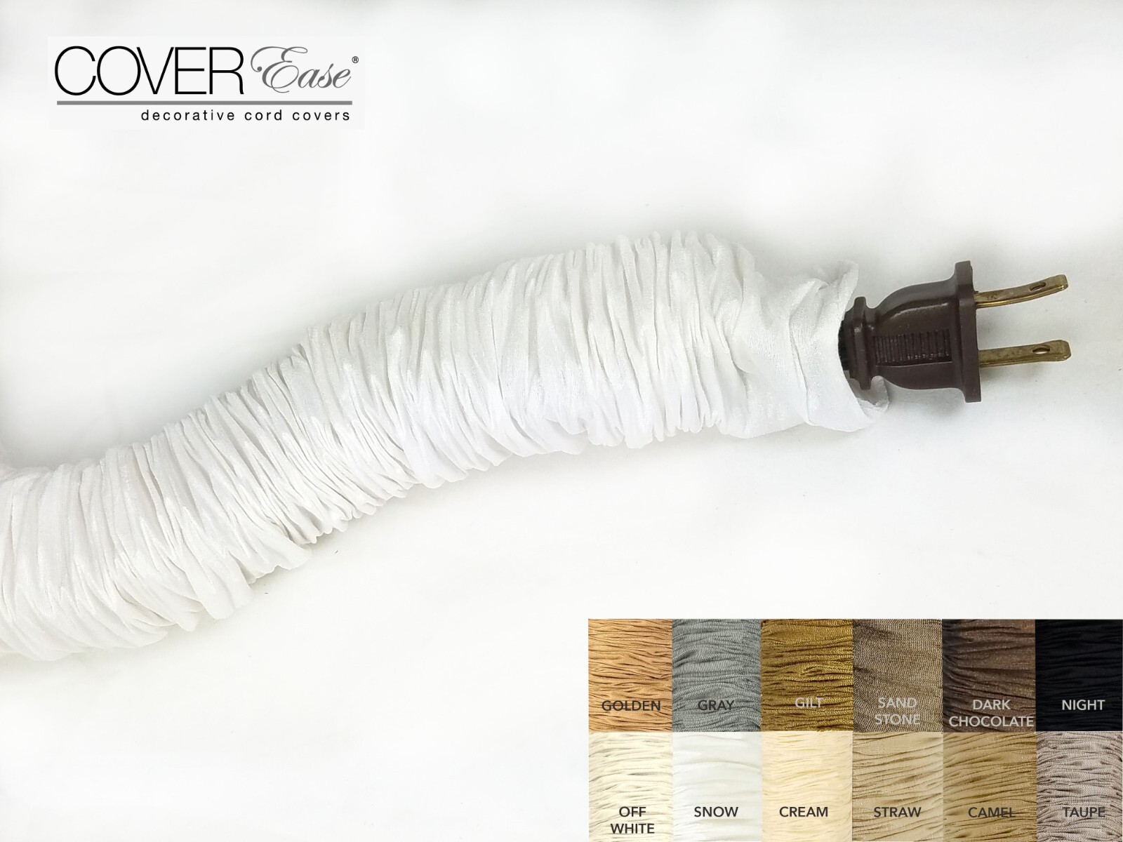 White Snow 9 ft x 2 in Lamp Cord Cover, Fabric Cord Cover, Cord Sleeve USA