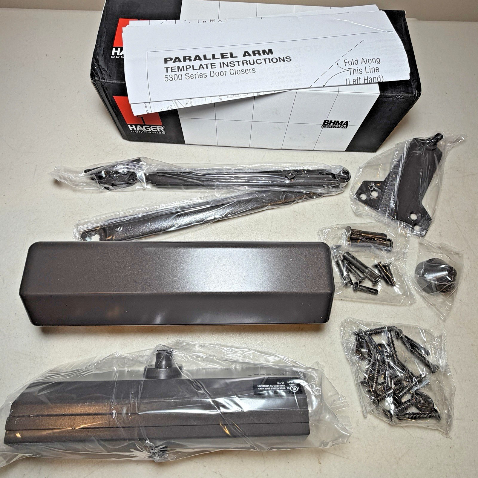 Hager 145674 5300 Grade 1 Door Closer, Dark Bronze, Tri-Pack, Adj Size 1-6, NEW