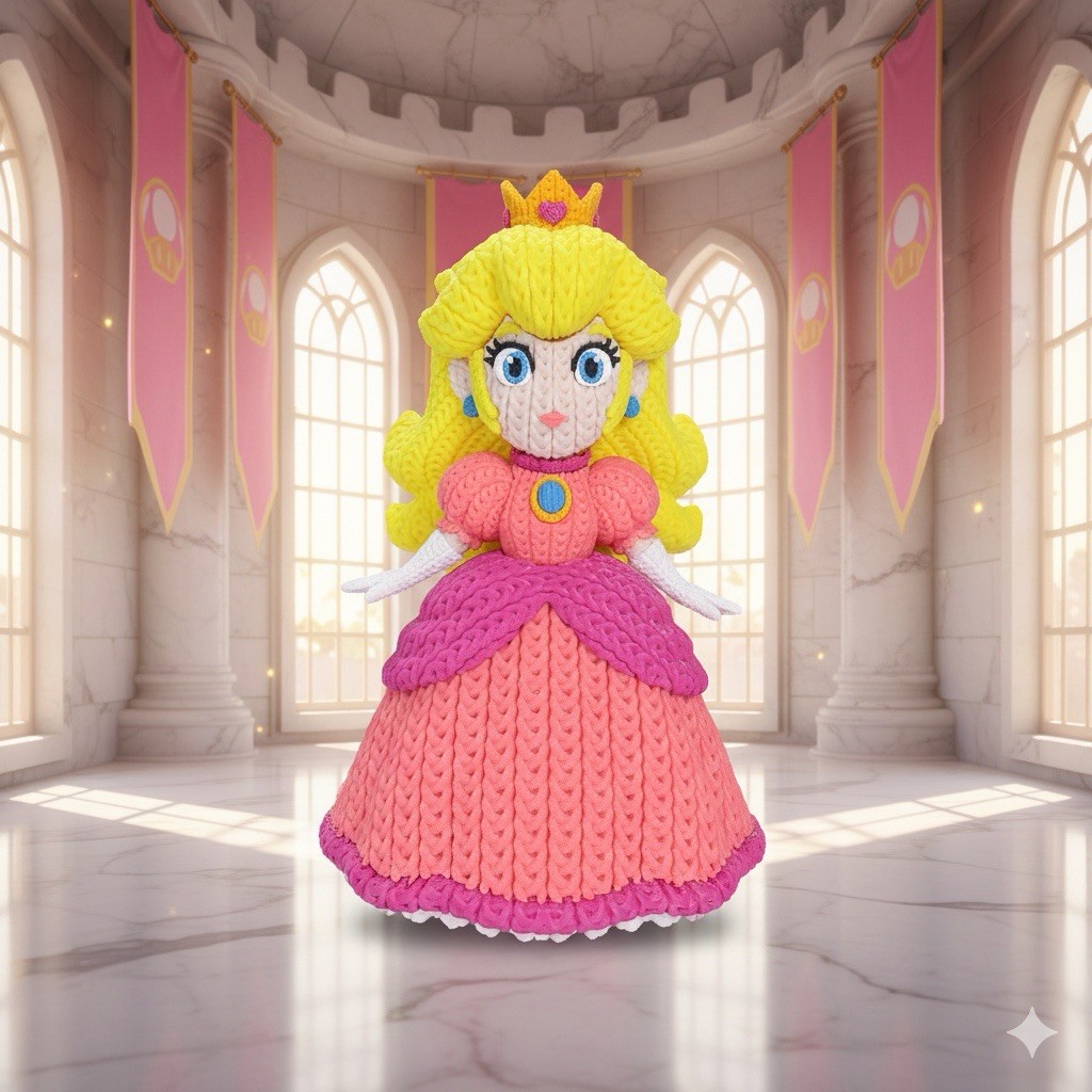 Princess Peach Fan Art Crochet Style 3D Printed PLA Non-Toxic 10” by 3Dvibbles
