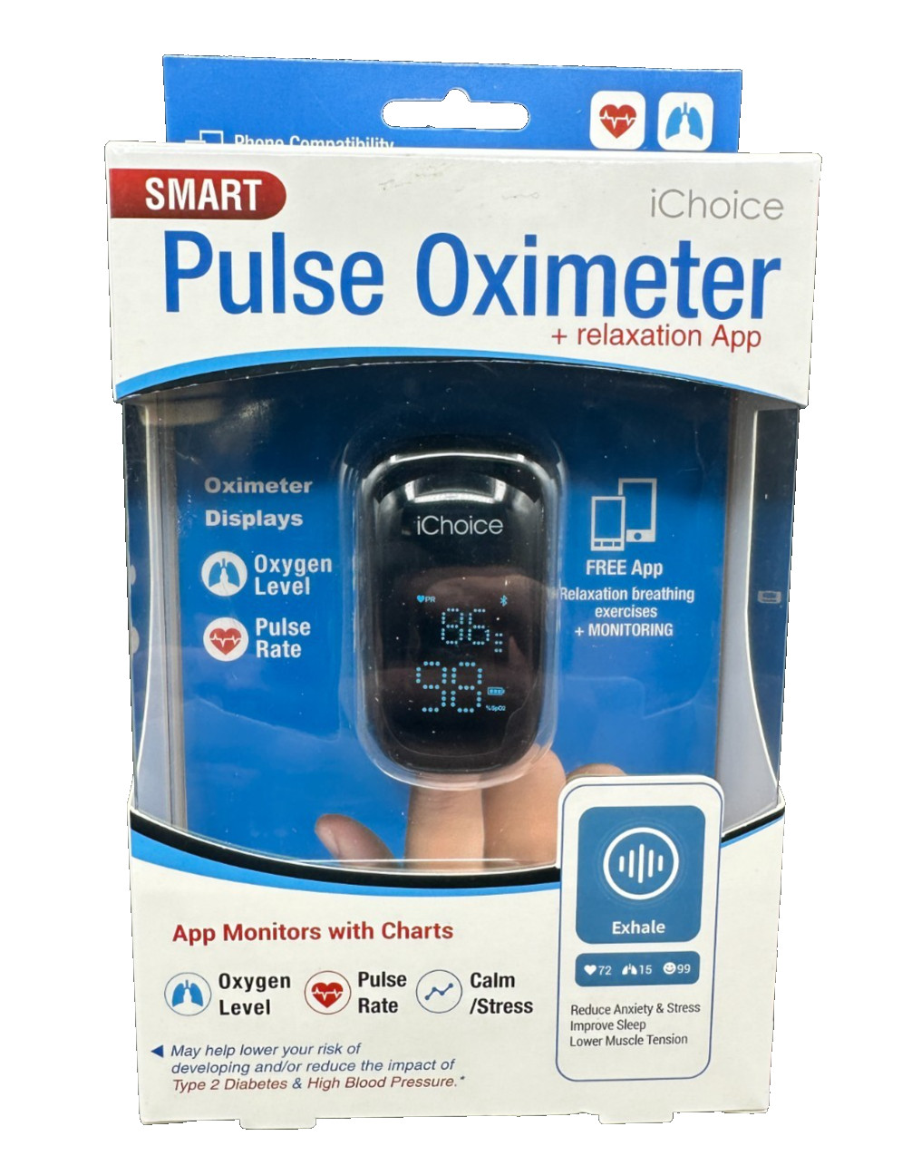 SMART ICHOICE Pulse Oximeter + Relaxation App Coach Bluetooth OX200 Fingertip
