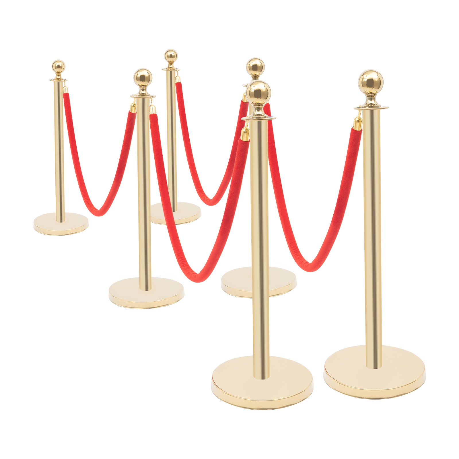 6 Pcs Red Velvet Rope +Gold Stanchion Post Set Crowd Control Queue Pole Barrier