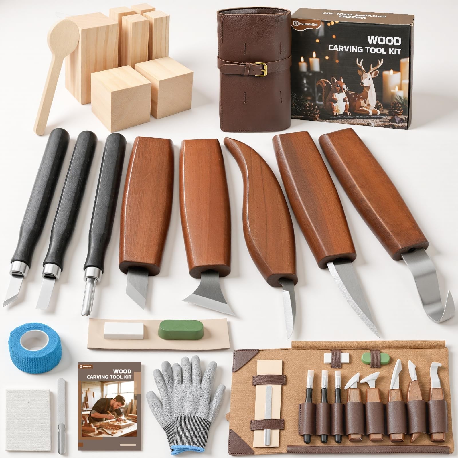 Wood Carving Kit with Leather Case, 24PCS Wood Carving Tools Whittling Kit In...